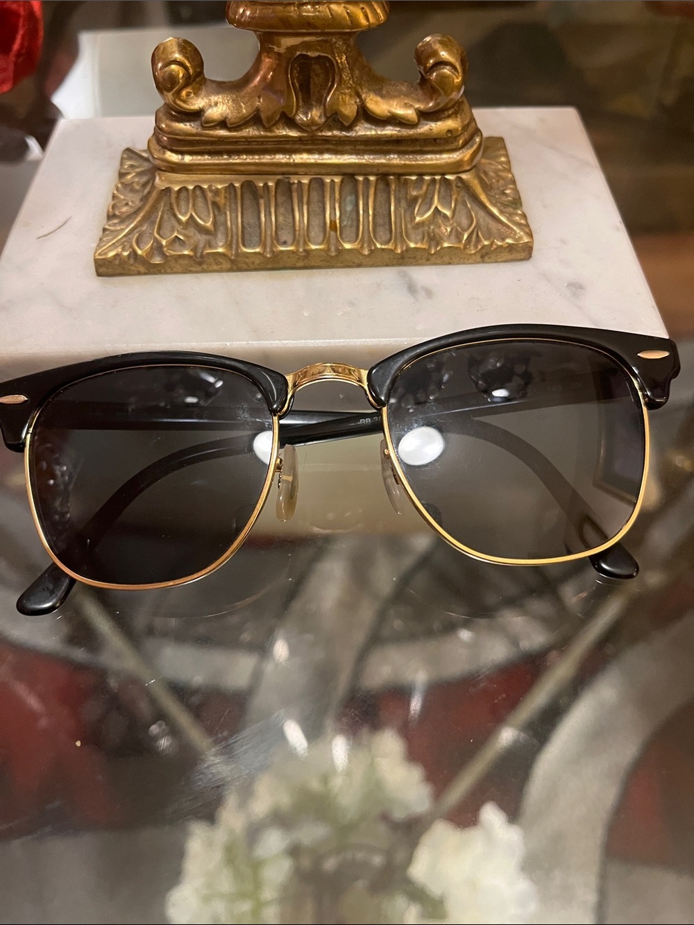 Ray-Ban Black and Gold Clubmaster Sunglasses with Dark Lenses
